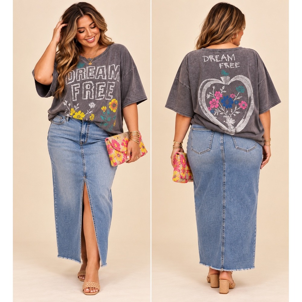 Davi & Dani Dream Free Mineral Wash Oversized Graphic Tee NWT - Multiple Sizes